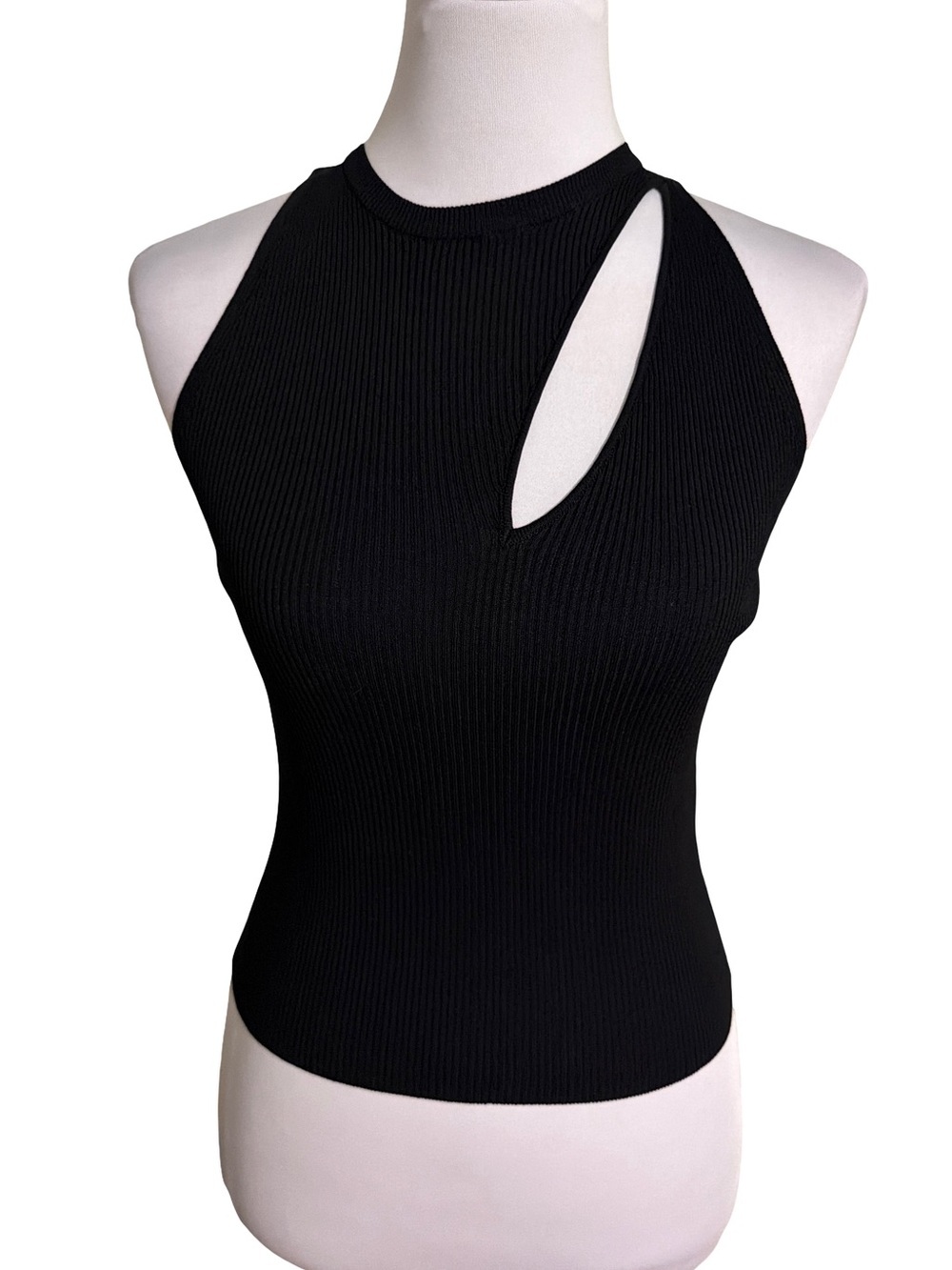 Zara Black Ribbed Cutout Crop Top